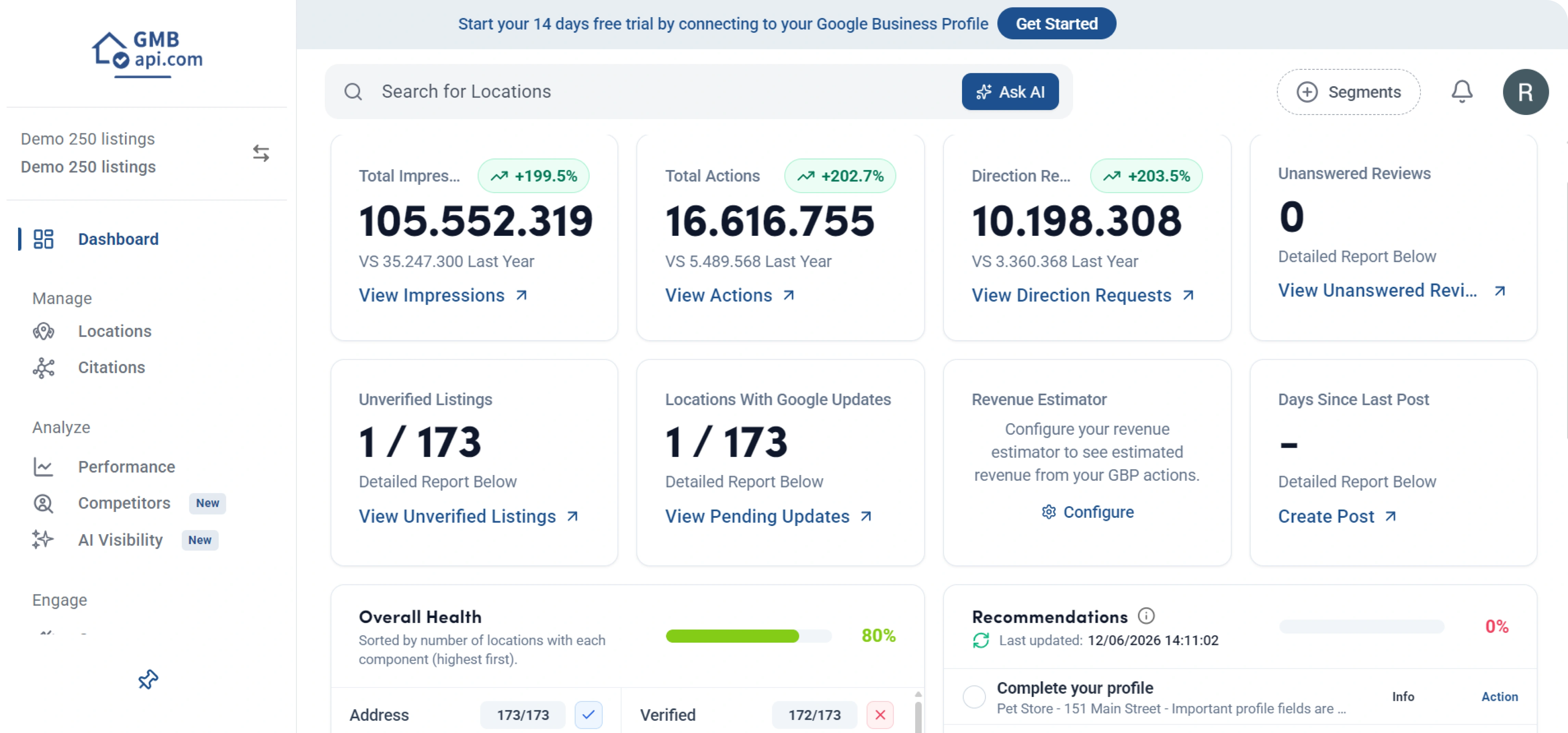 GMBapi's demo dashboard view