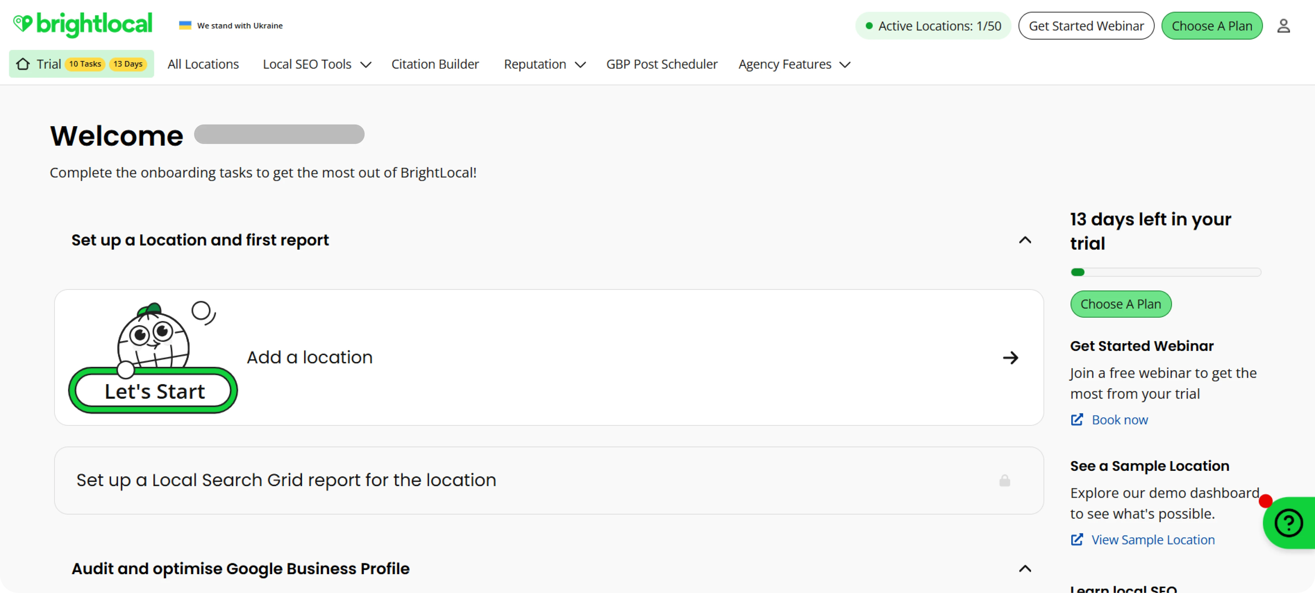 BrightLocal app dashboard