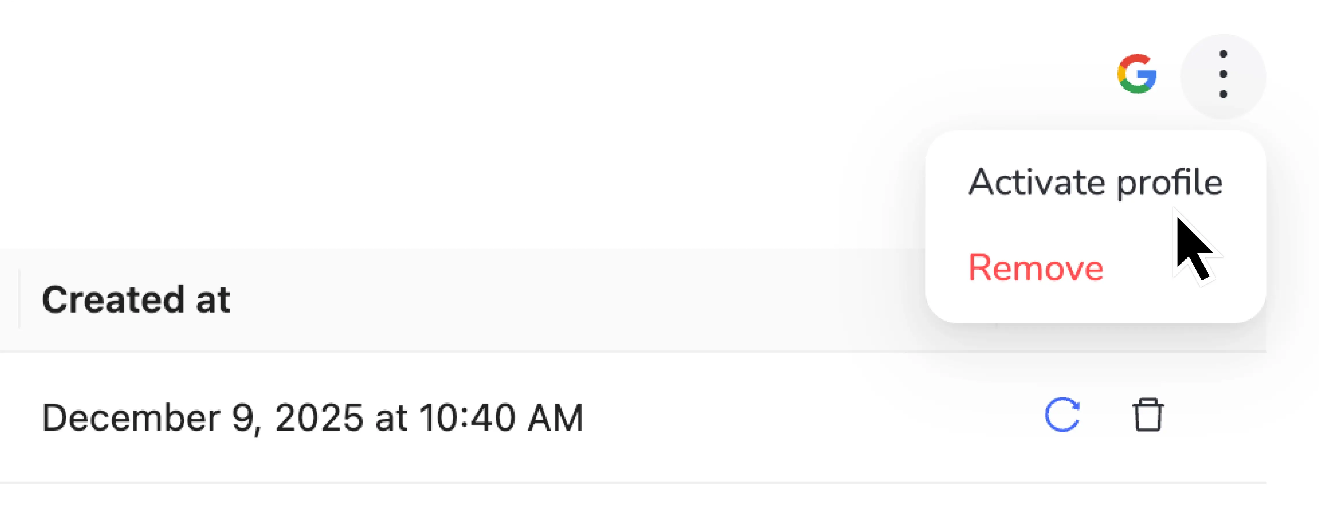 Close-up of Localo's one-click activation feature showing a dropdown menu with 