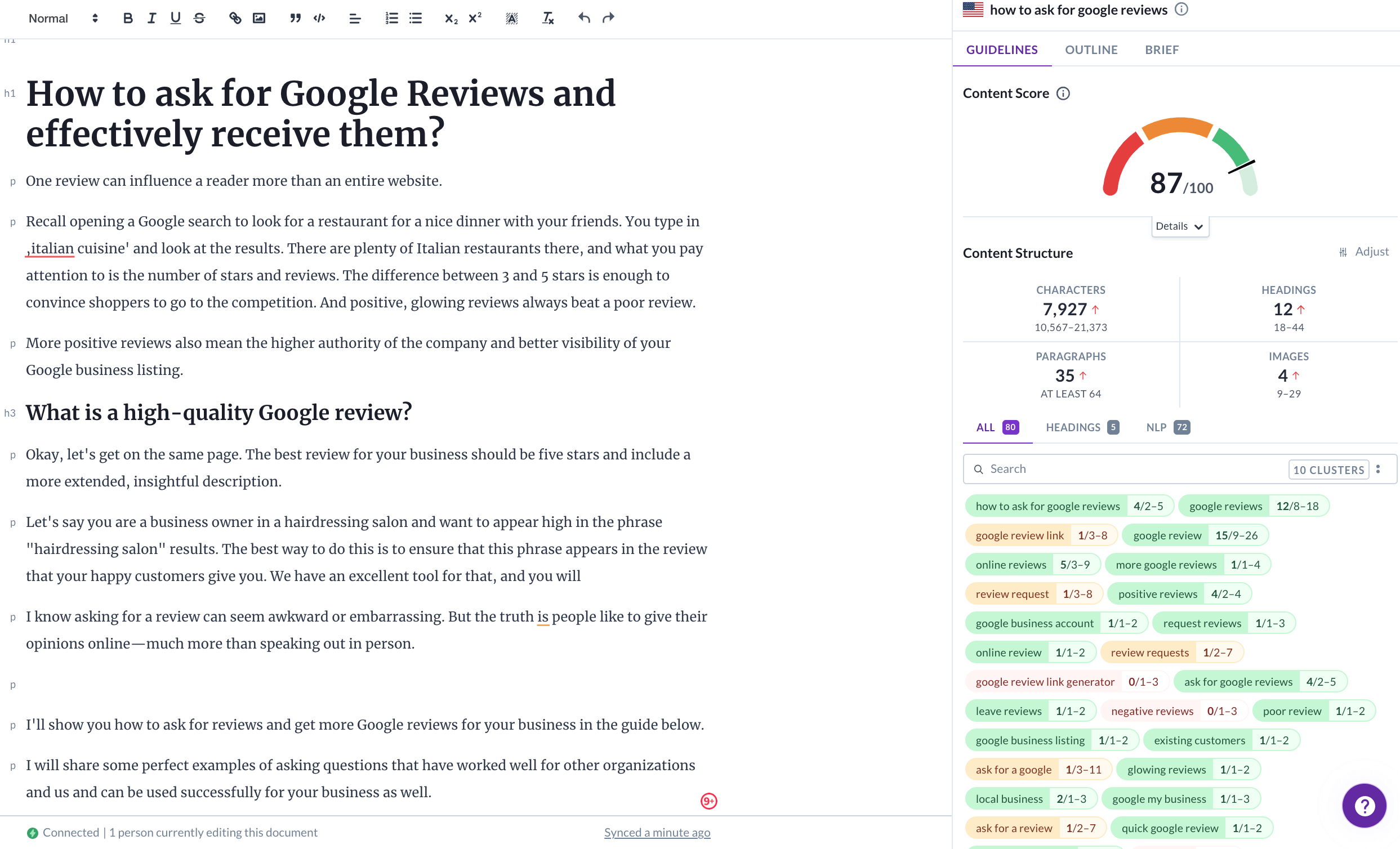 Surfer SEO - Content Editor - Un outil pour aider à créer un contenu de haute qualité et optimisé pour notre site web