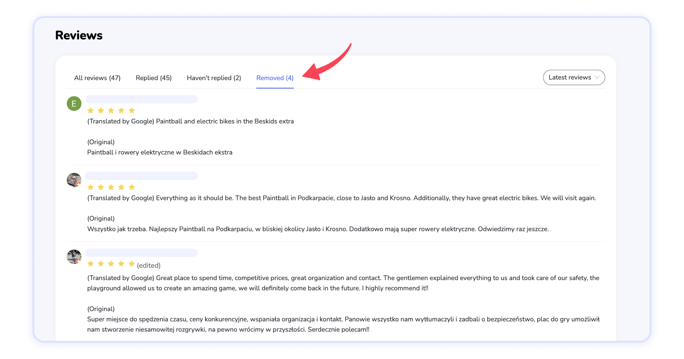 Localo pomaga monitorować usunięte opinie na wizytówkach Google