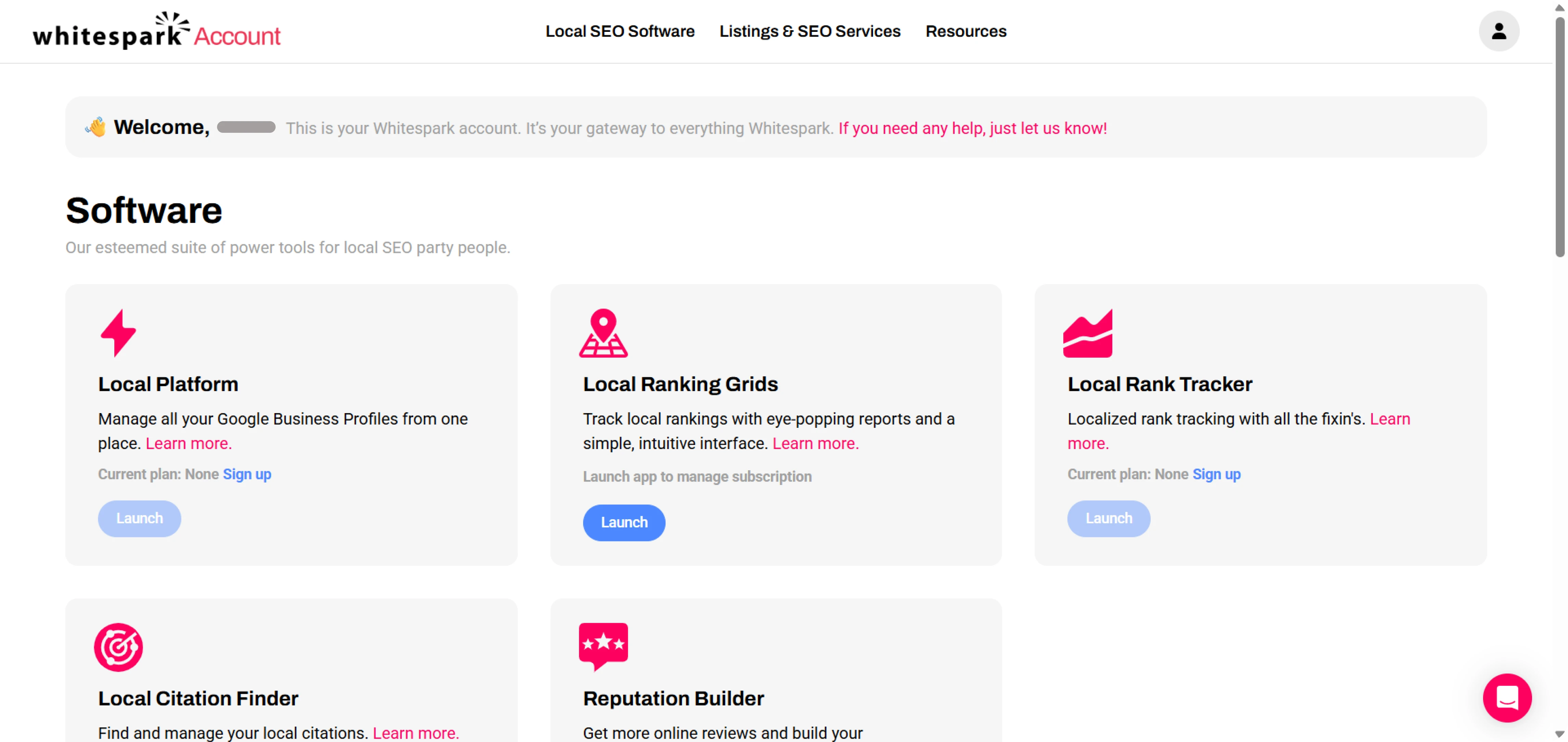 Dashboard principal do Whitespark