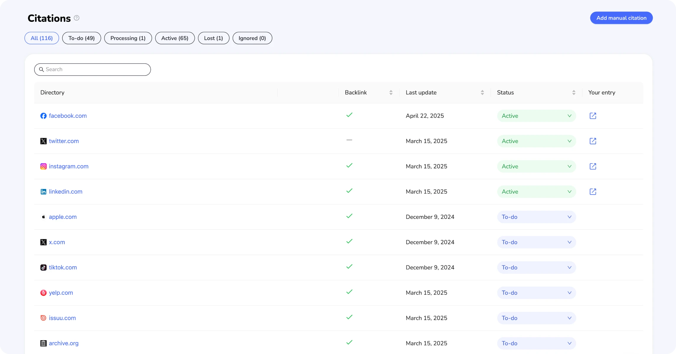 SCREENSHOT of Localo’s Citations Manager dashboard