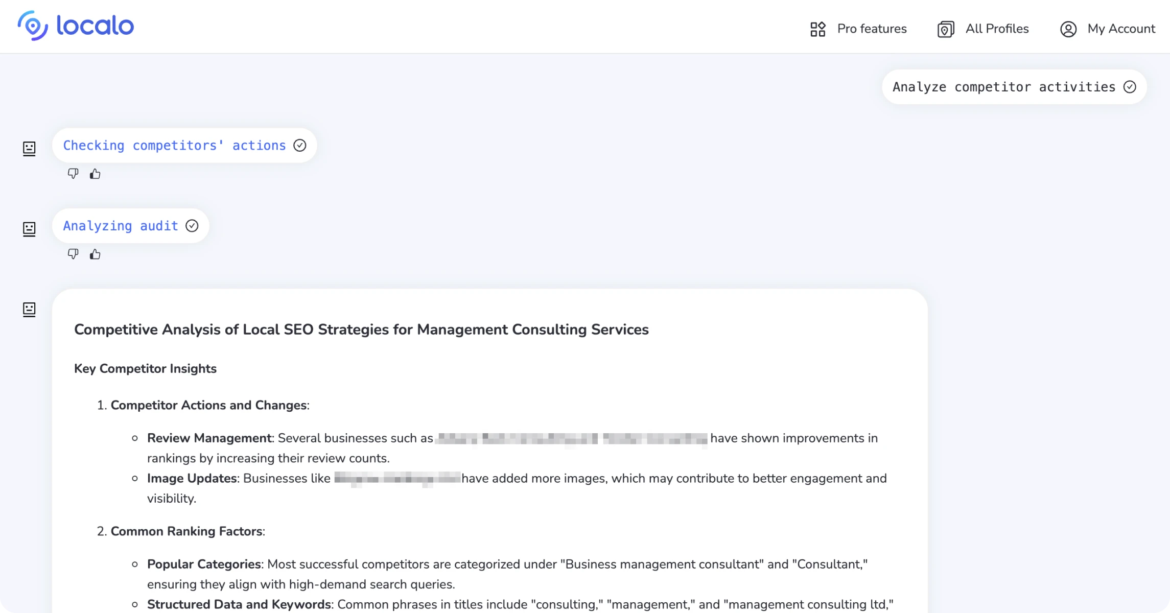 SCREENSHOT do resultado após usar o prompt "Analisar atividades dos concorrentes"